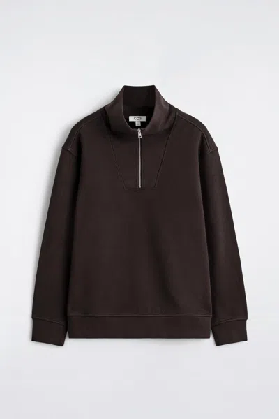 Cos Funnel-neck Zip-up Sweater In Brown