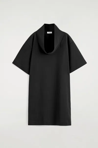 Cos Funnel-neck Cocoon Mini Dress In Black