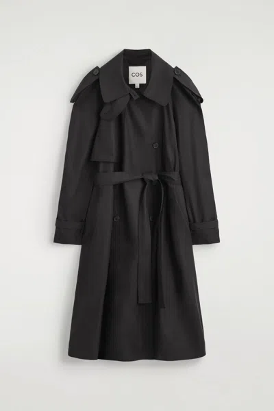 Cos Funnel-neck Cotton Trench Coat In Black