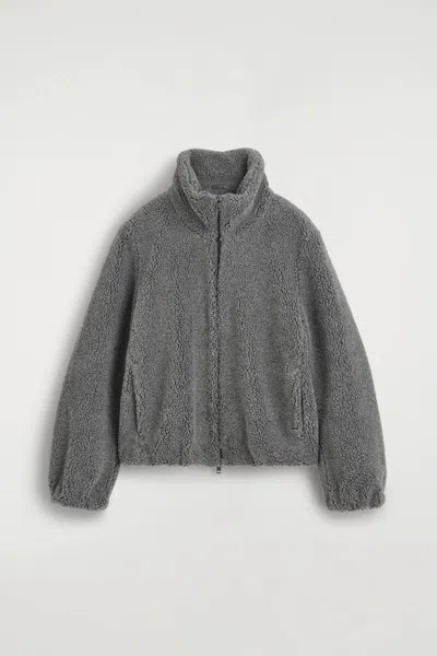 Cos Funnel-neck Teddy Jacket In Gray