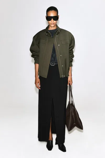 Cos Funnel-neck Wool-blend Bomber Jacket In Vert