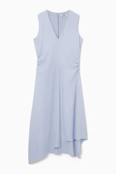 Cos Gathered Asymmetric Midi Dress In Turquoise