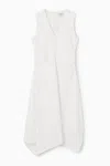Cos Gathered Asymmetric Midi Dress In White