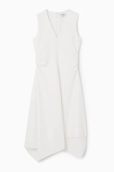 Cos Gathered Asymmetric Midi Dress In White