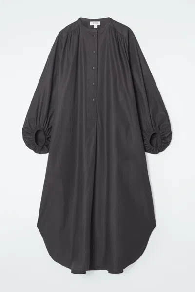 Cos Gathered Balloon-sleeve Midi Dress In Black