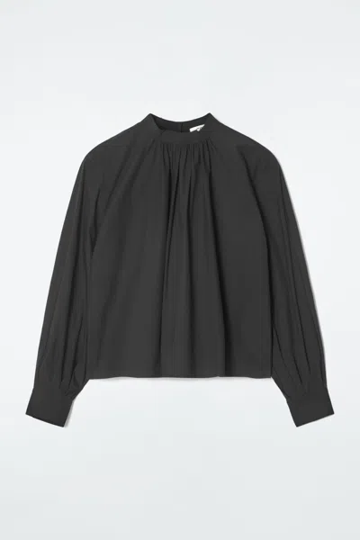 Cos Gathered Cotton Blouse In Black