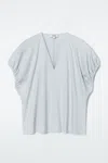 Cos Gathered Cotton Blouse In Blue In Turquoise