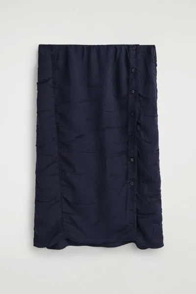 Cos Gathered Crinkled Midi Skirt In Blue