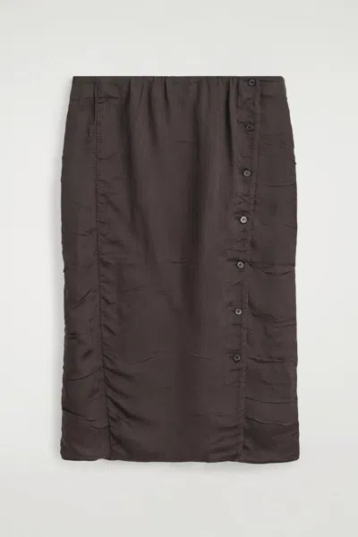 Cos Gathered Crinkled Midi Skirt In Marron