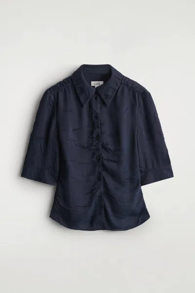 Cos Gathered Crinkled Shirt In Blue