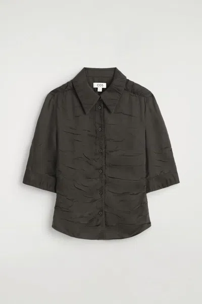 Cos Gathered Crinkled Shirt In Marron