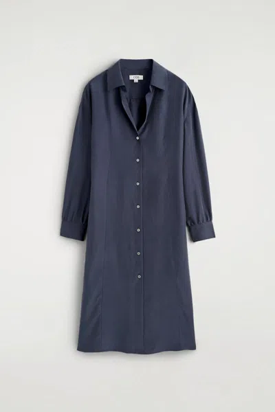 Cos Gathered Crinkled-silk Midi Shirt Dress In Blue