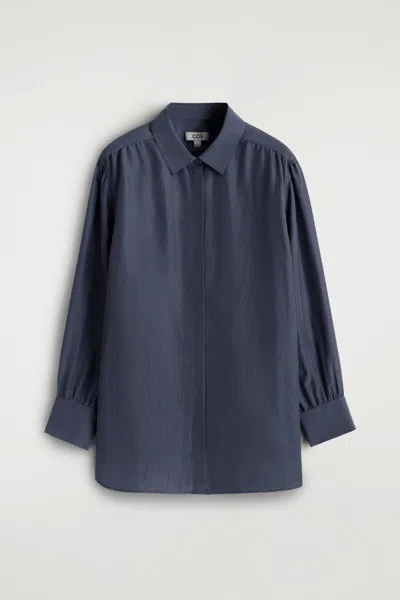 Cos Gathered Crinkled-silk Shirt In Blue