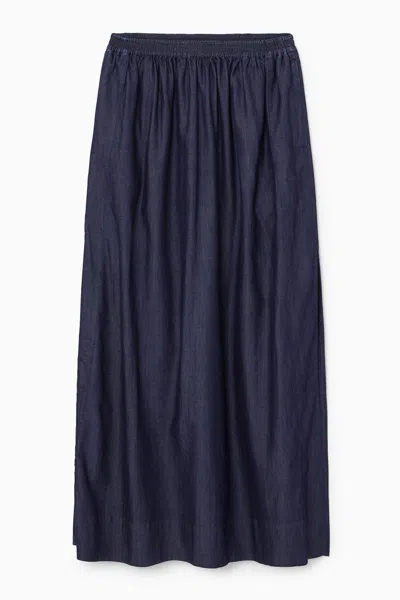 Cos Gathered Denim Maxi Skirt In Blue