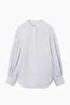 Cos Gathered Grandad-collar Blouse In Blue