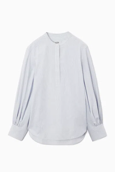 Cos Gathered Grandad-collar Blouse In Blue