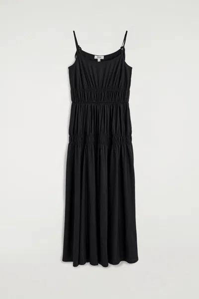 Cos Gathered Jersey Midi Dress In Black