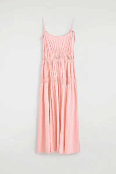 Cos Gathered Jersey Midi Dress In Pink