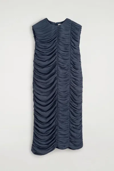Cos Gathered Panelled Dress In Blue