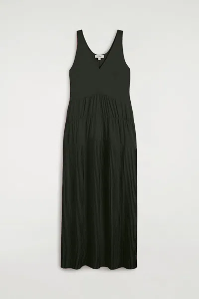 Cos Gathered Pleated V-neck Maxi Dress In Green