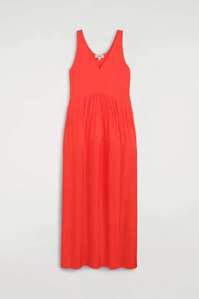 Cos Gathered Pleated V-neck Maxi Dress In Orange