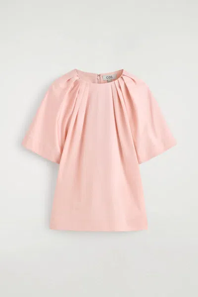 Cos Gathered Short-sleeved Cotton Top In Pink