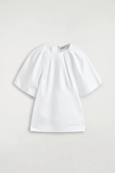 Cos Gathered Short-sleeved Cotton Top In White
