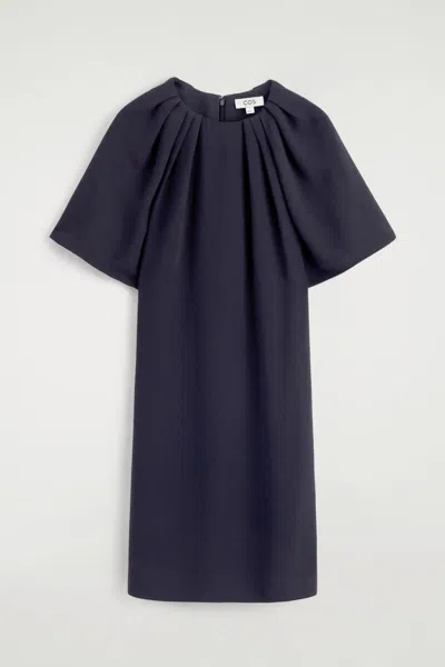 Cos Gathered Short-sleeved Mini Dress In Blue