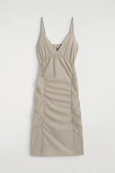 Cos Gathered Silk-nylon Slip Dress In Sand