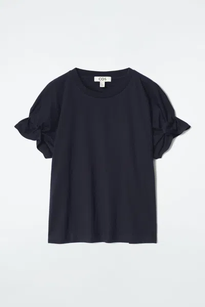 Cos Gathered-sleeve T-shirt In Blue