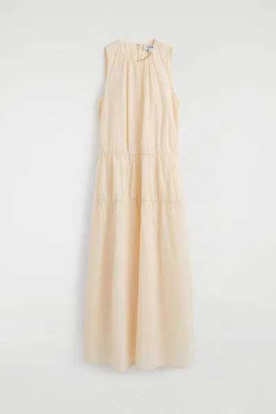 Cos Gathered Tiered Cotton Maxi Dress In Nude
