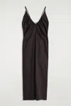 Cos Gathered V-neck Maxi Dress In Brown