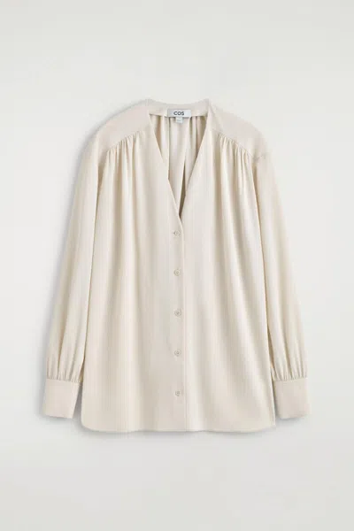Cos Gathered V-neck Blouse In Beige In Sand