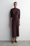 Cos Gathered-waist Draped Midi Dress In Red