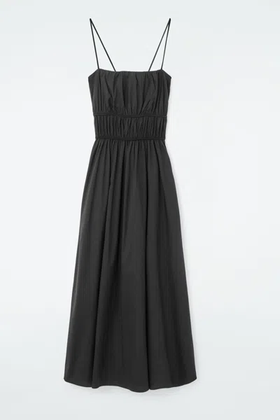 Cos Gathered-waist Midi Dress In Black