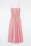 Cos Gathered-waist Midi Dress In Pink