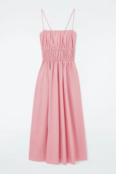 Cos Gathered-waist Midi Dress In Pink