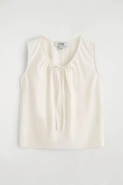 Cos Gathered-neck Jersey Tank Top In White