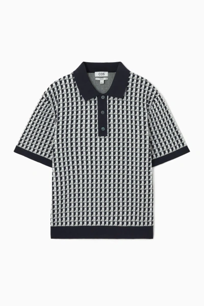 Cos Geometric-jacquard Polo Shirt In Blue