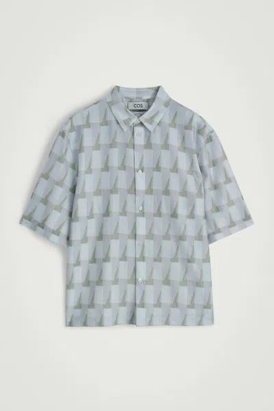 Cos Geometric-print Short-sleeved Shirt In Light Blue