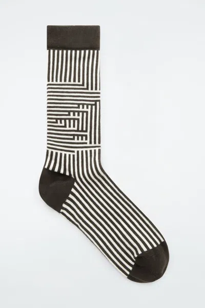 Cos Geometric Striped Socks In Beige