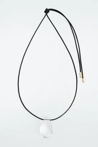 Cos Glass-pendant Leather Necklace In Black