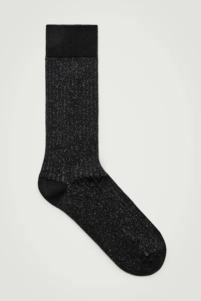 Cos Glittered Ribbed Socks In Black