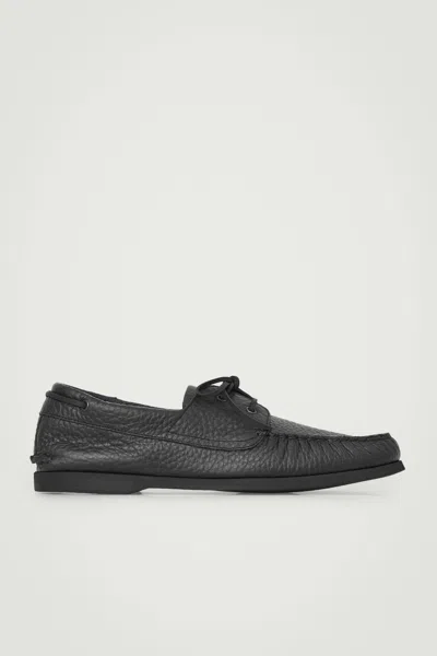 Cos Grained-leather Boat Shoes In Black