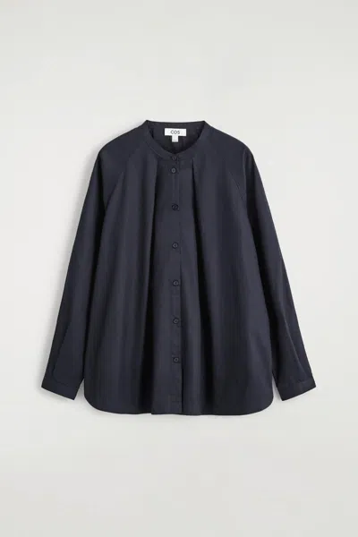 Cos Grandad-collar Cotton Shirt In Blue