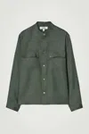 Cos Grandad-collar Linen Overshirt In Green