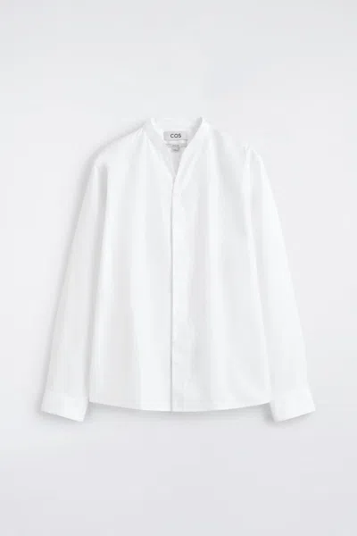 Cos Camicia In Cotone Con Colletto Alla Coreana In White