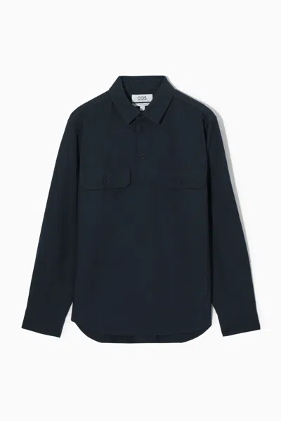 Cos Half-placket Utility Overshirt In Blue