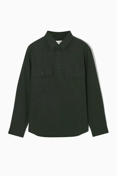 Cos Half-placket Utility Overshirt In Green