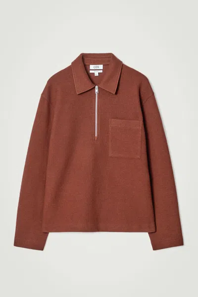 Cos Half-zip Wool-blend Sweater In Beige